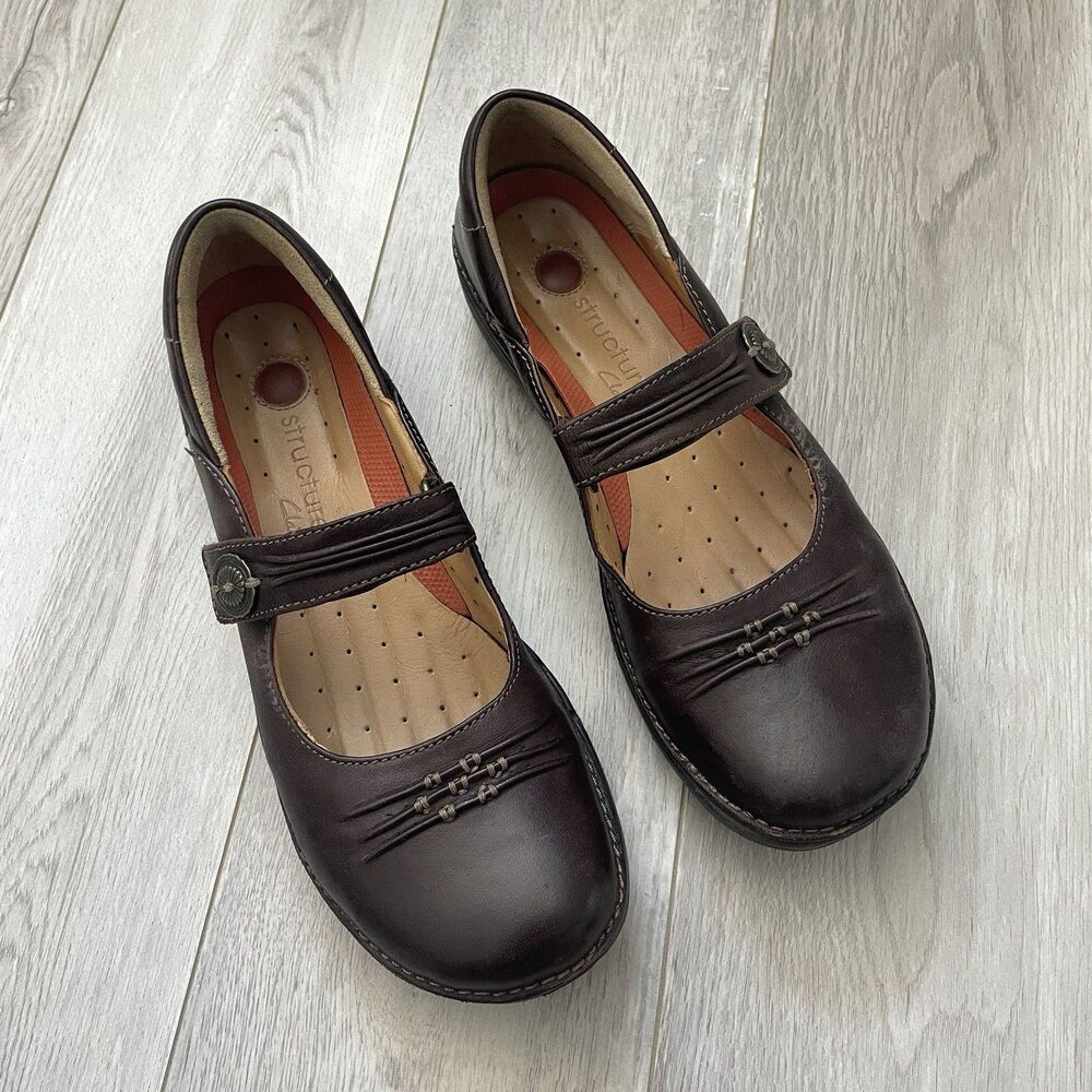 Y2K Mary Jane Sandals clarks leather hook loop womens Brown (size 7.5 narrow)